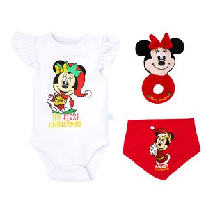 Set 3 Piezas Navidad Disney Rojo Ni&ntilde;a Minnie 0 - 3 Meses