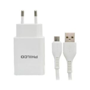 Cargador De Pared 2 Usb 2.1a Cable Micro Usb Blanco