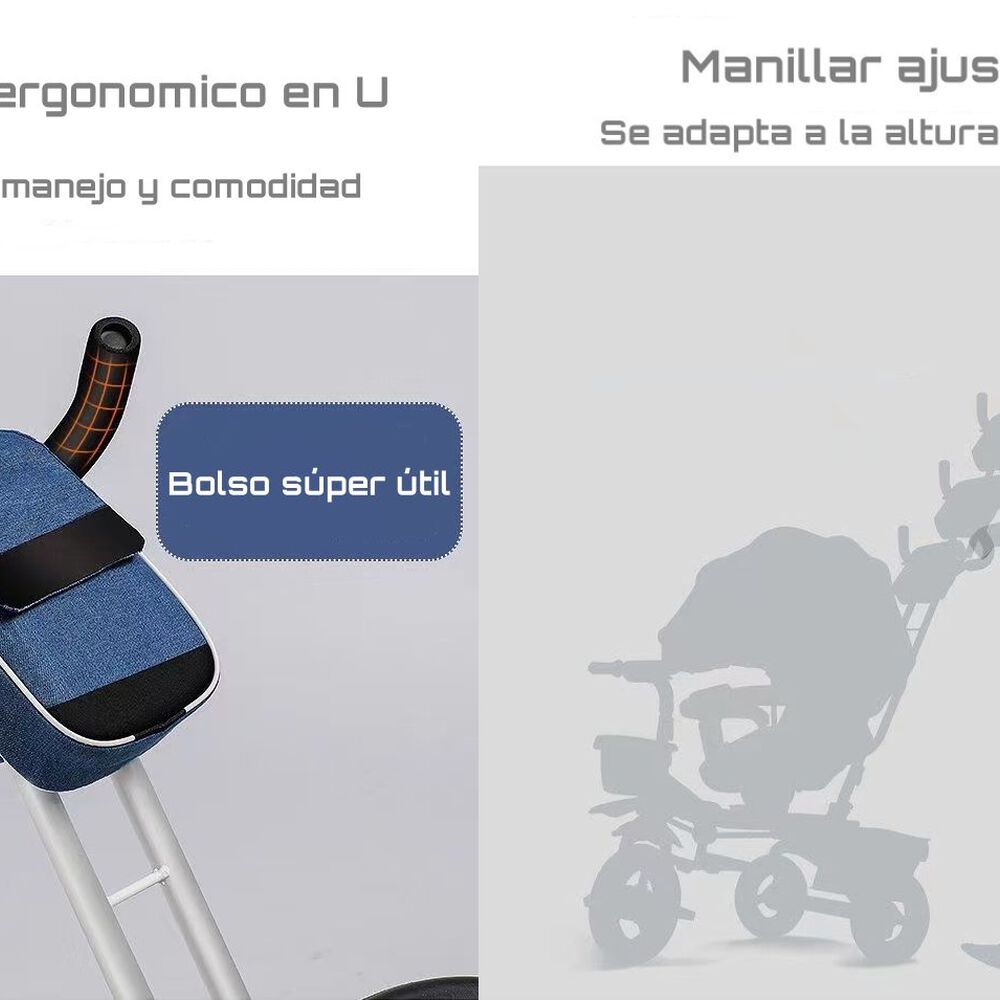 Triciclo Reversible Y Plegable Con Accesorios Gris Lubabycas image number 6.0