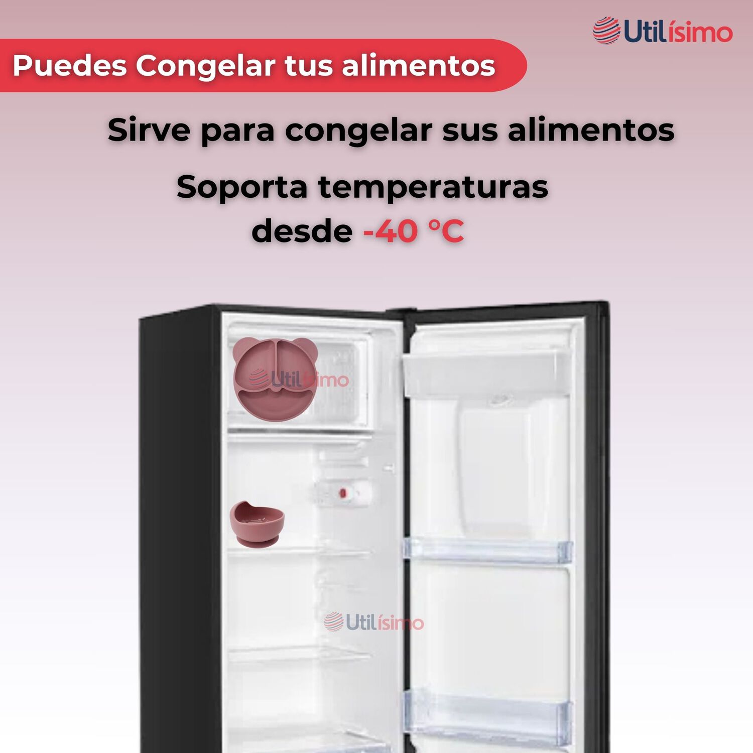 Set De Alimentaci&oacute;n Beb&eacute; Silicona De Oso 6 Piezas Libre Bpa Color Rosa Oscuro image number 4.0