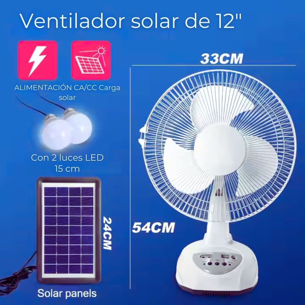Ventilador Recargable Con Panel Solar Puerto Usb Luz Led 2 Ampollas Gratis image number 2.0