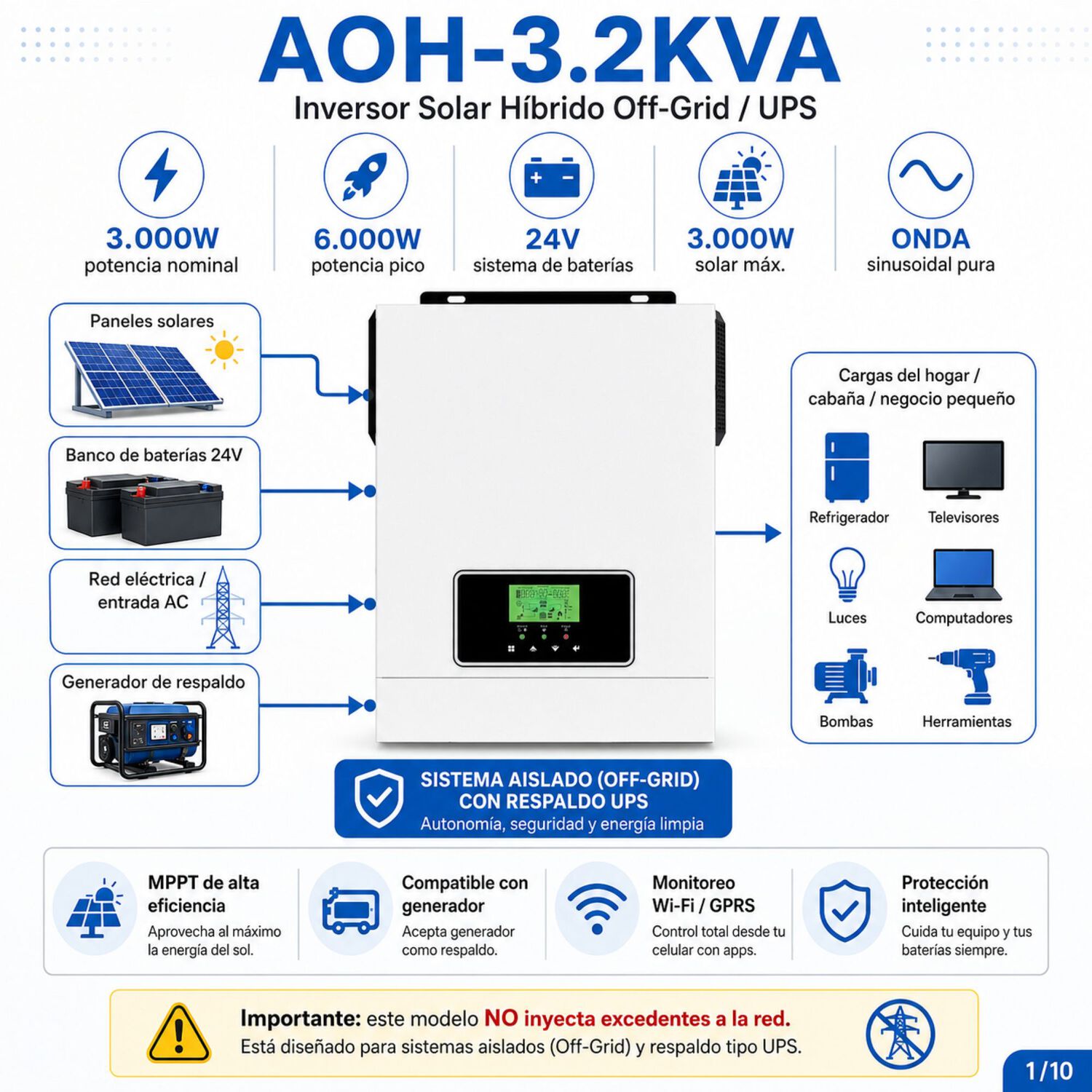 Inversor Solar Con Wifi H&iacute;brido 3000w Potencia M&aacute;xima 6000w image number 2.0