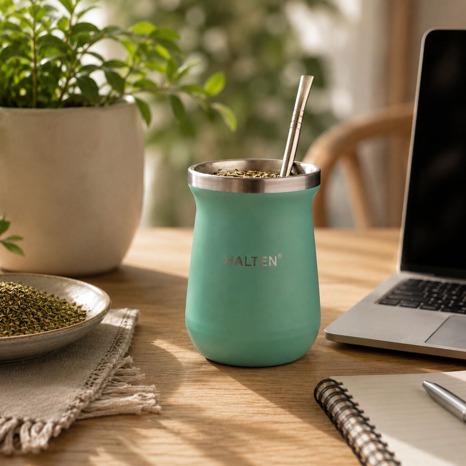 Mate T&eacute;rmico De Acero Inoxidable 300 Ml Con Bombilla Conserva Calor 1 Hora Y Fr&iacute;o 6 Horas Color Verde image number 0.0
