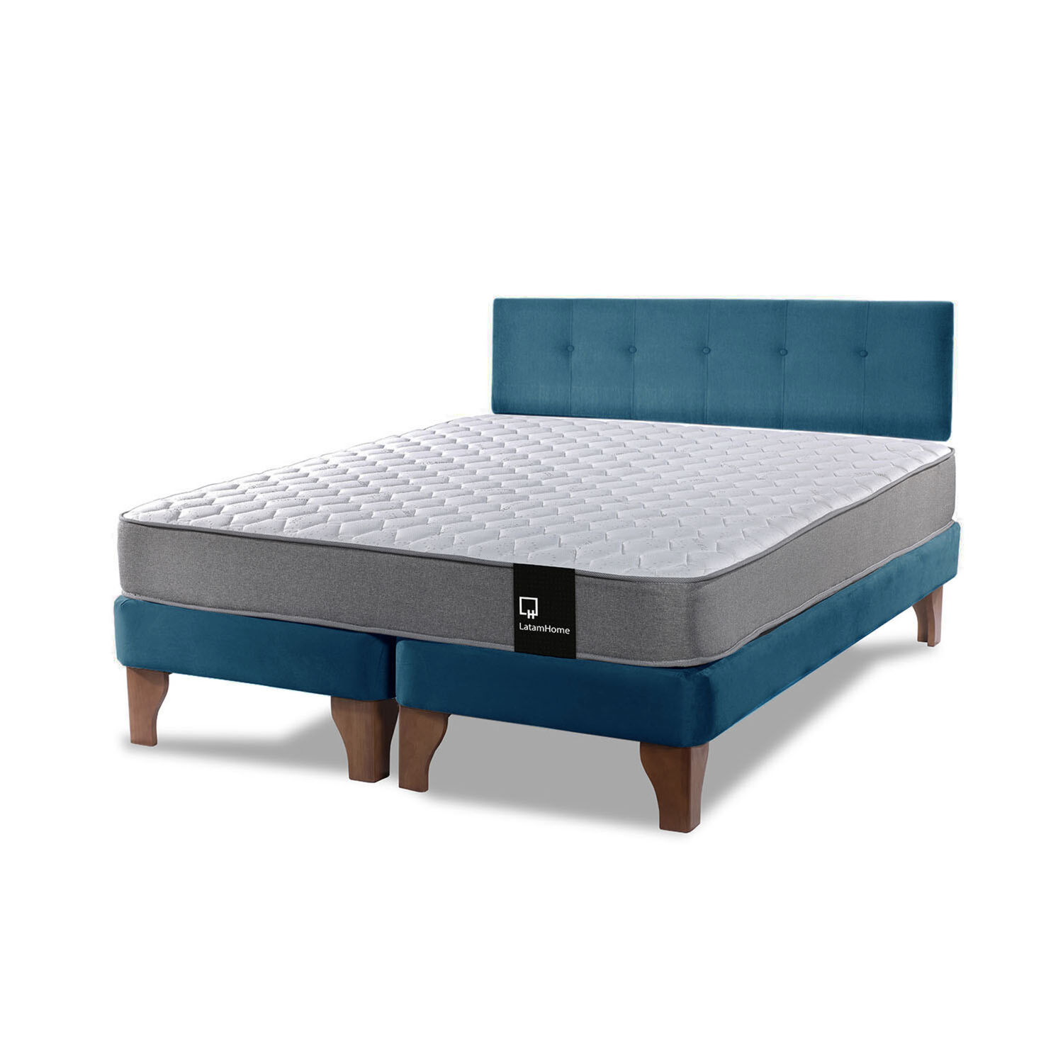 Cama Europea Zen Best Tela Velvet Azul 2 Plazas + Respaldo image number 1.0