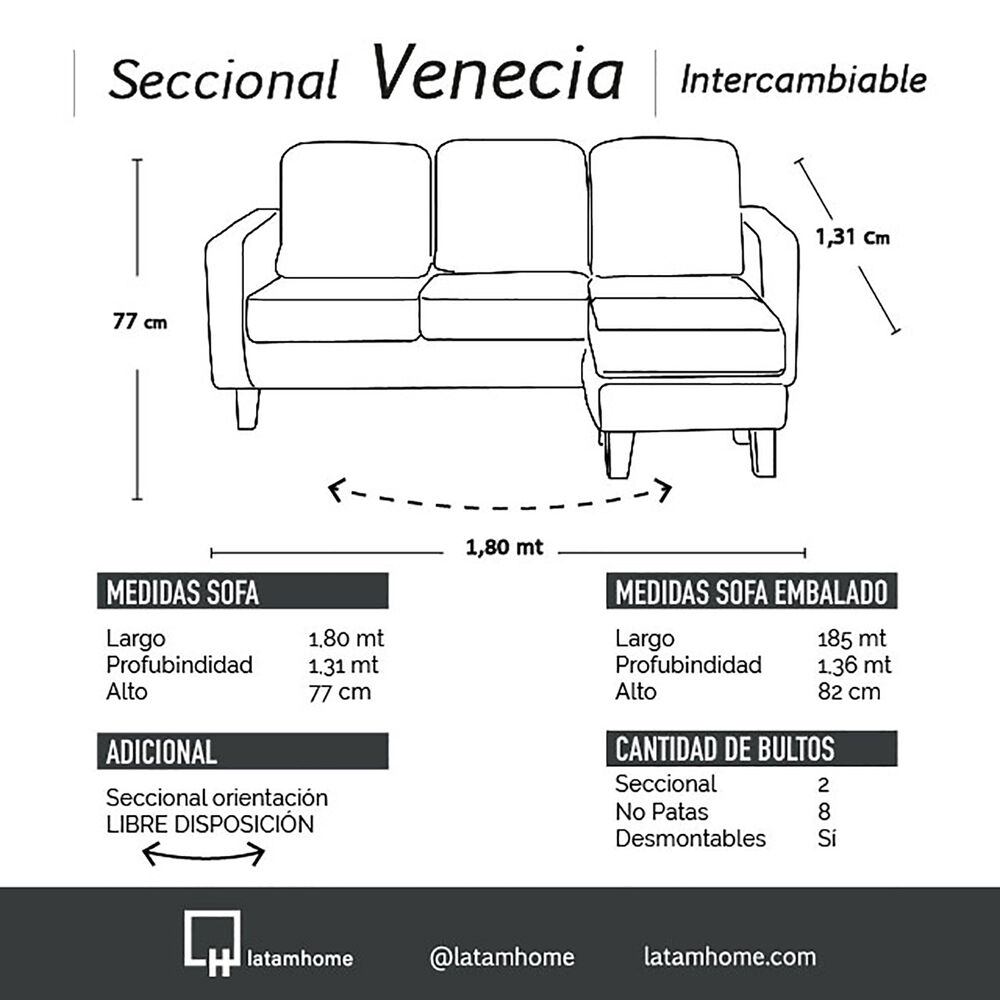 Seccional Venecia Intercambiable Tela Velvet Turquesa image number 4.0