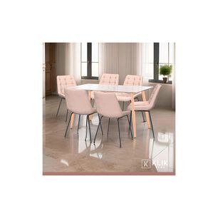 Comedor Mesa Vidrio Rectangular 120x80 + 6 Silla Macron Terciopelo - Beige