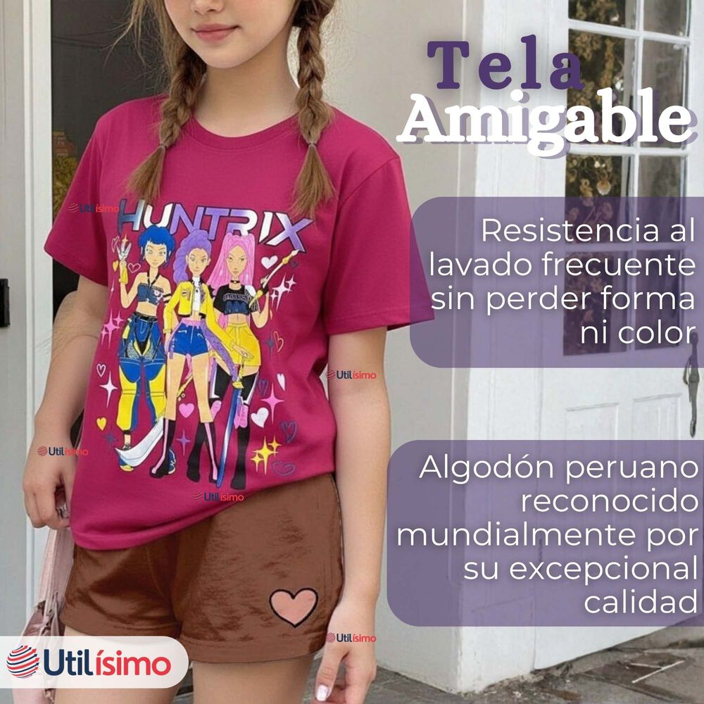 Polera Huntrix 100% Algodón Manga Corta Niña Huntr/x Demon Hunters Rumi Mira Zoey image number 4.0