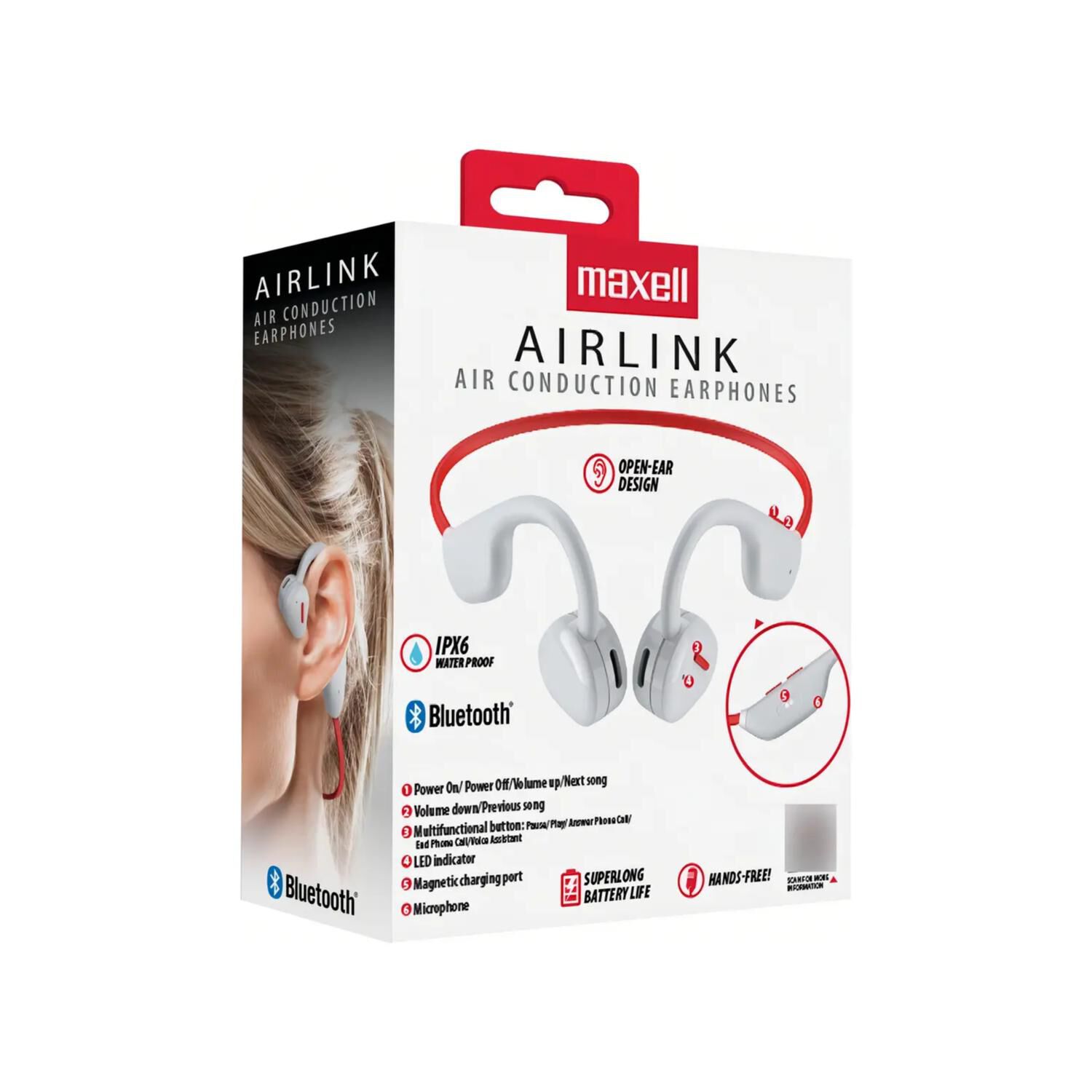 Audifonos Bluetooth Inear Deportivos Blanco Airlink Maxell image number 2.0
