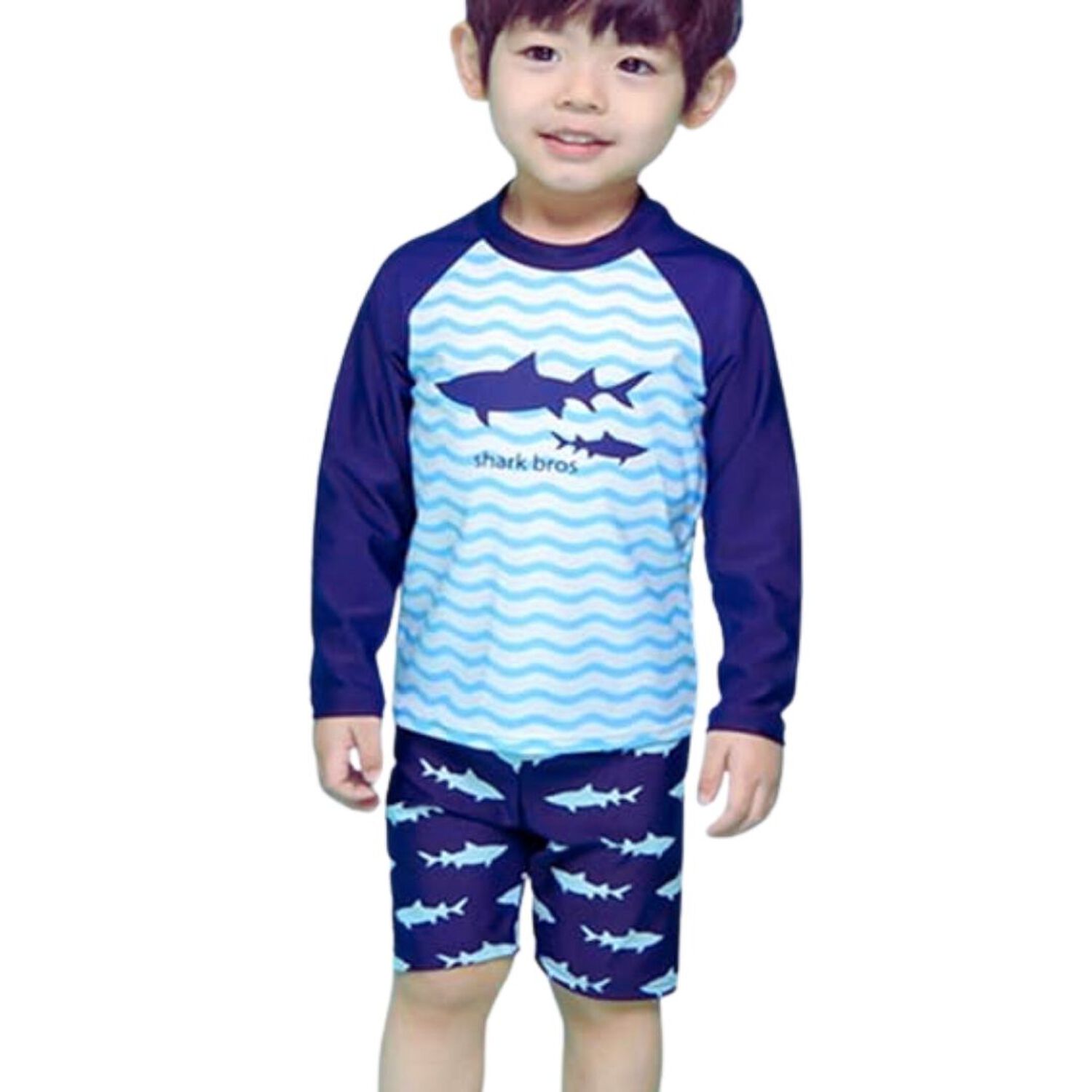 Traje De Ba&ntilde;o 3 Piezas Manga Larga Ni&ntilde;o Jump Kids Tibur&oacute;n Azul image number 0.0