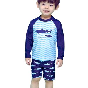 Traje De Baño 3 Piezas Manga Larga Niño Jump Kids Tiburón Azul