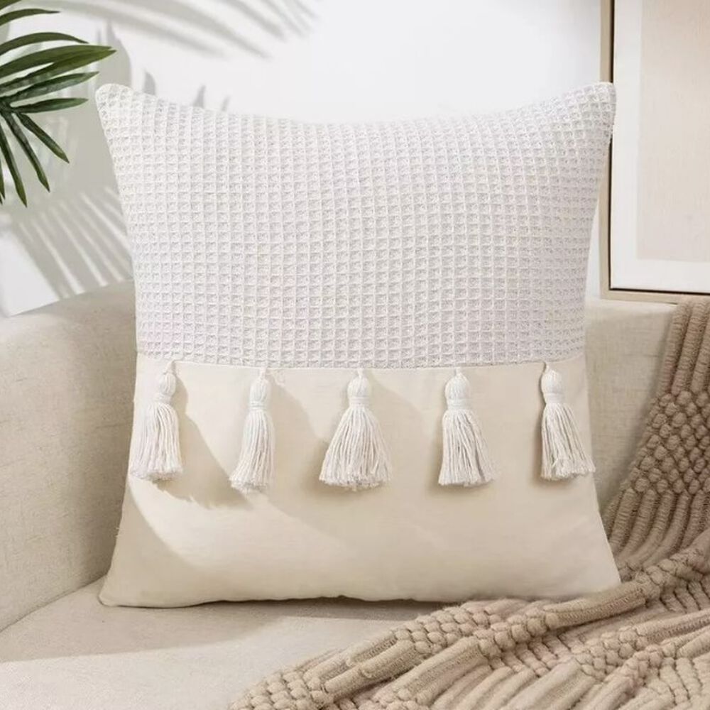 Pack 2 Fundas De Cojín 45x45cm Diseño Lino Tejida Con Flecos image number 0.0