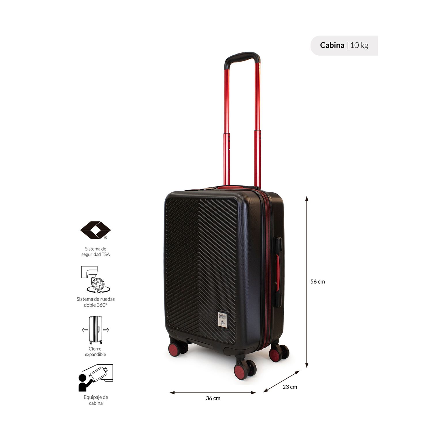 Pack 2 Maletas Cabina S 10k + M 20k Marsella Negra Con Rojo Penguin image number 1.0