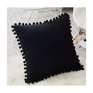 Funda De Cojines Con Pompones. Medida 45x45. Terciopelo. Negro