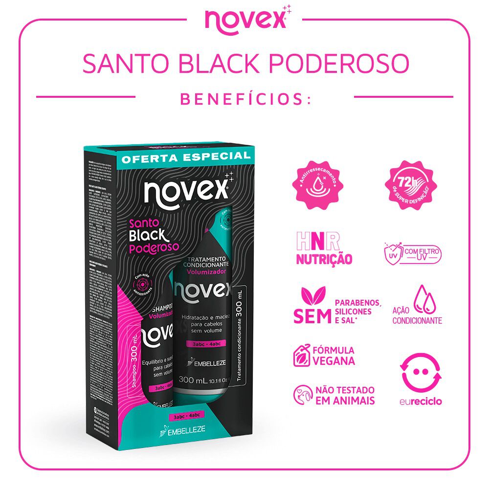 Kit Shampoo Y Acondicionador Santo Black 2x300ml. image number 2.0