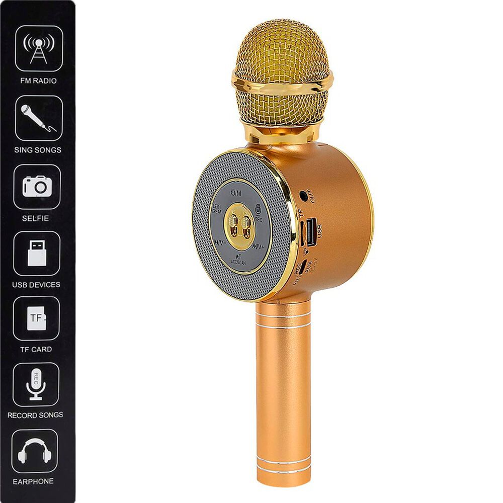 Micr&oacute;fono Port&aacute;til Altavoz Bluetooth Para Smartphones Dorado image number 1.0