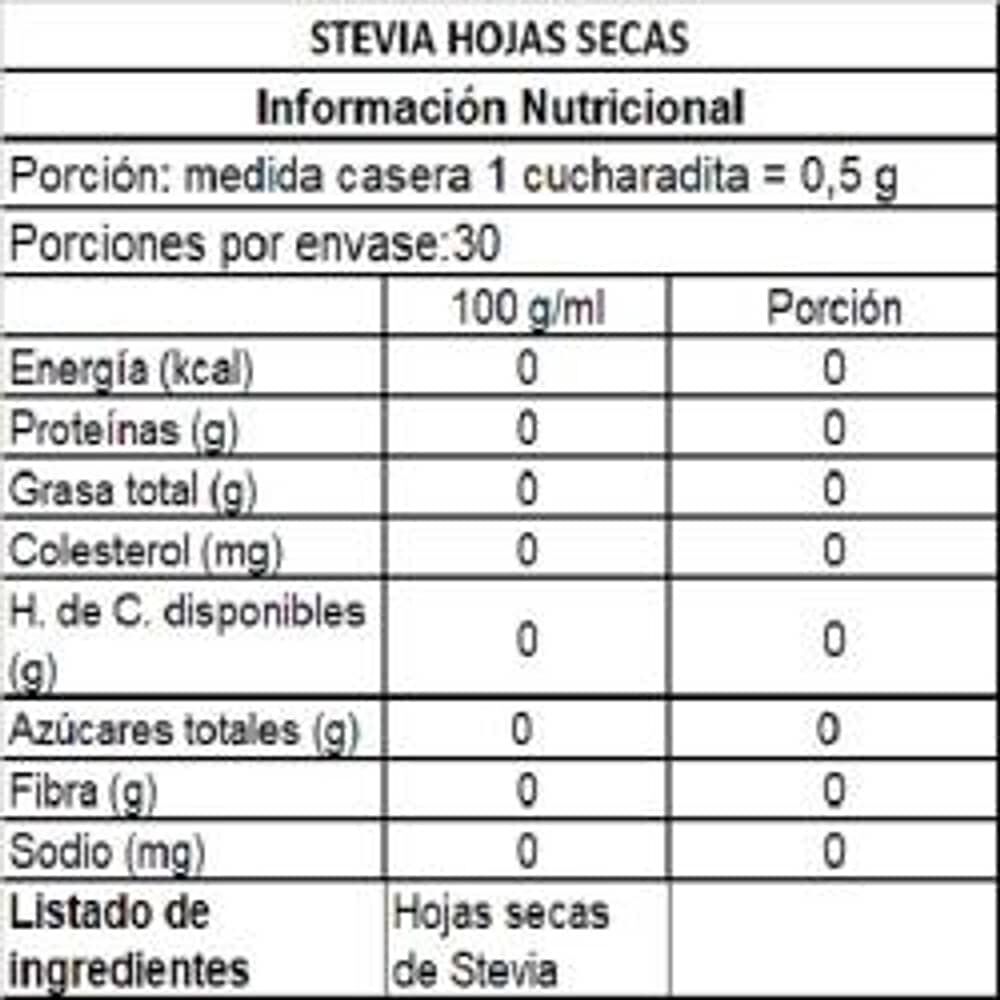 Stevia En Hojas Secas -15 G. image number 1.0