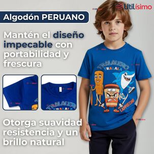 Polera Brainrots 100% Algodón Manga Corta Niño Tralalero Azul