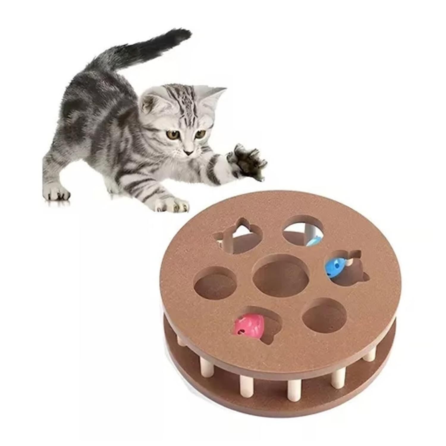 Juguete Interactivo Bola Madera Rompecabezas Gatos Mascotas image number 1.0