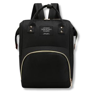 Mochila Maternal Bolso Pañalera Nylon Bebé Diseño Unicolor Térmica E Impermeable Black