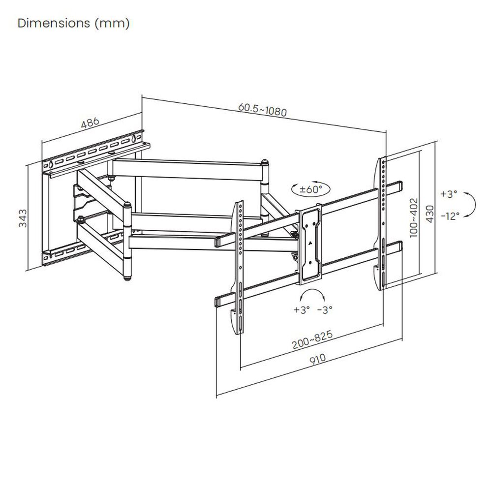 Soporte De Doble Brazo Extra Largo 1080mm Para Tv 43"~ 90" 60kg - Brasforma image number 7.0