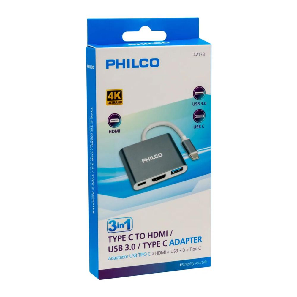 Adaptador 3 En 1 Usb C A Hdmi Usb 3.0 Usb C Gris image number 3.0