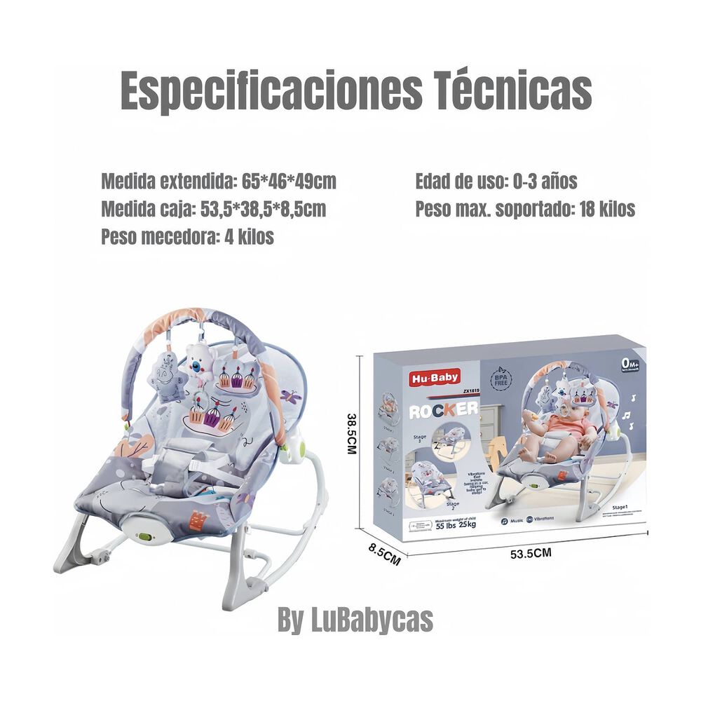 Silla Nido Mecedora Con Vibraci&oacute;n Y Melod&iacute;a Rosada Lubabycas image number 6.0