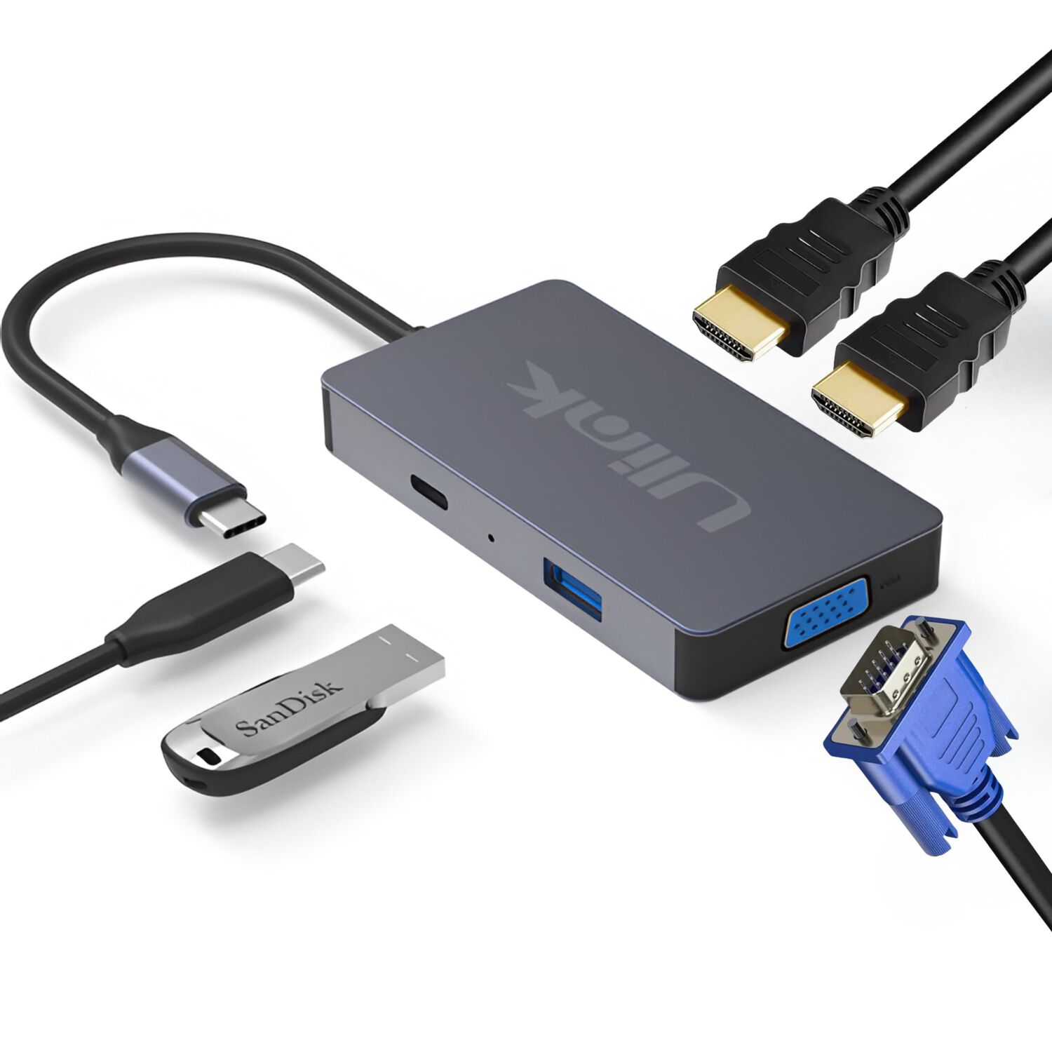 Hub Adaptador Type-c (5en1) 4k Hdmi X2/ Vga/ Type-c/ Usb 3.0 image number 2.0