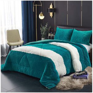 Cubrecama Peludo Con Chiporro 2 Plazas Turquesa