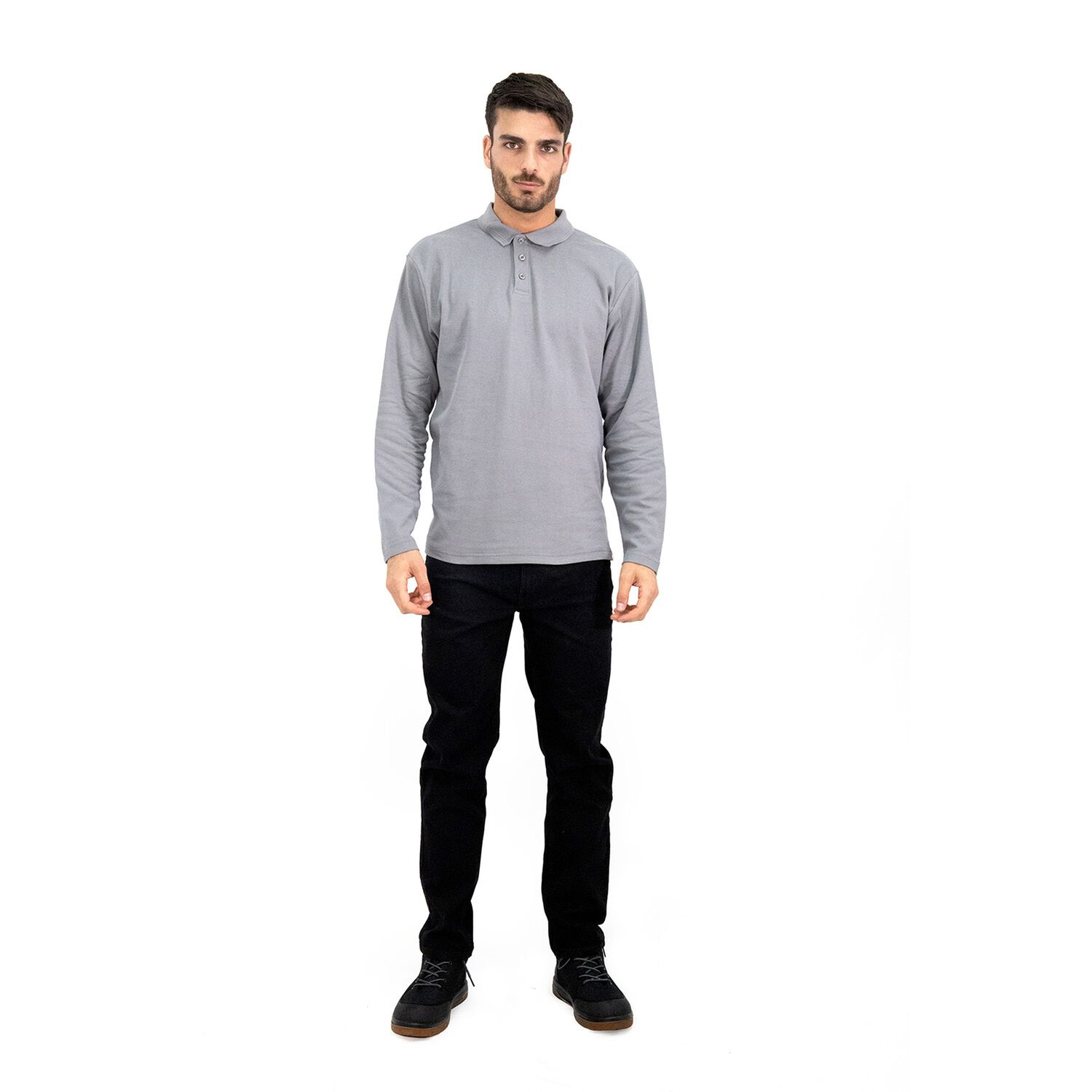 Polera Pique Quebec Manga Larga Gris Hombre image number 4.0