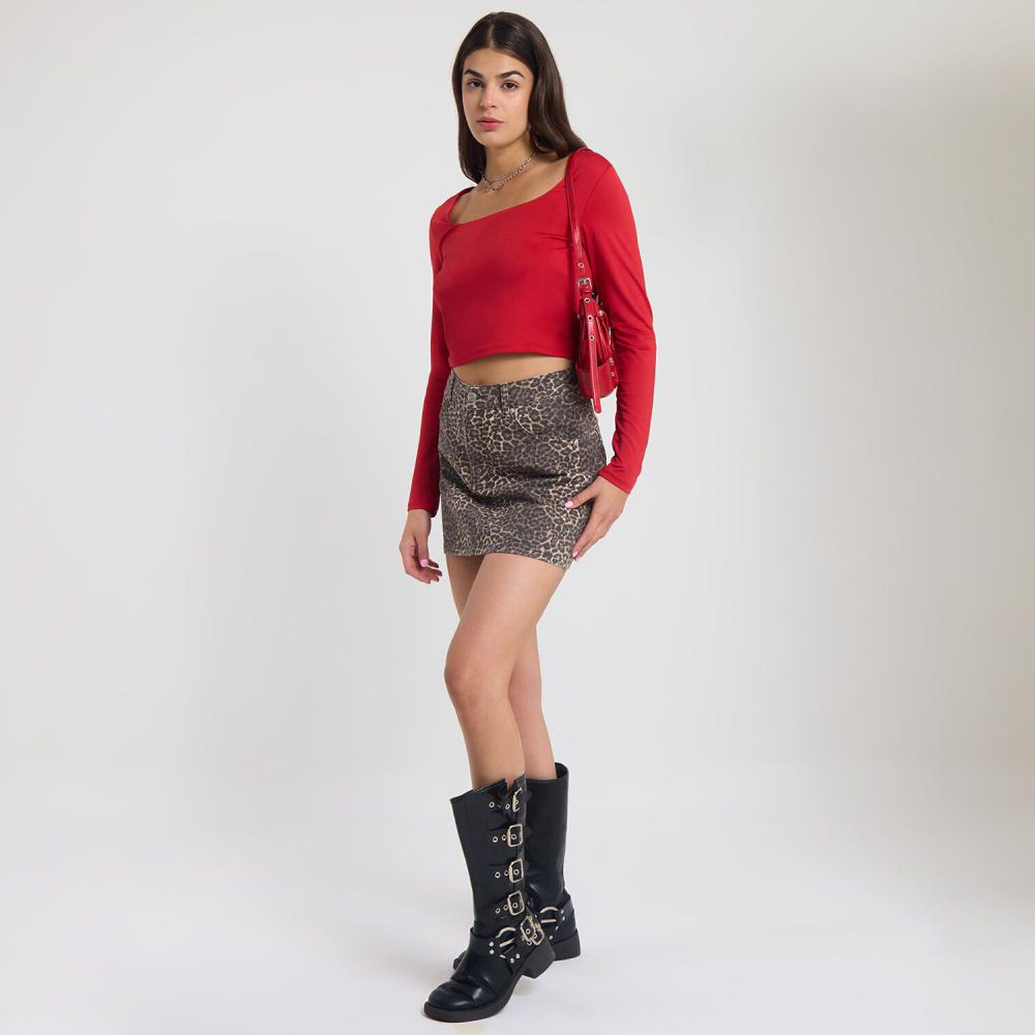 Falda Denim Animal Print Tiro Medio Skinny Mujer Rolly Go image number 1.0