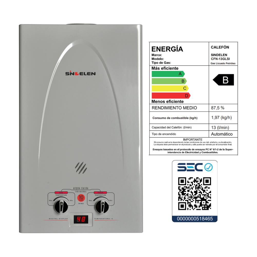 Calefont Sindelen Cfn-13glsi / 13 Litros / Licuado image number 3.0