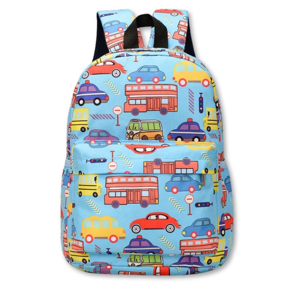 Mochila Infantil Escolar 33cm Niños Niñas Estampadas Celeste Autos image number 0.0