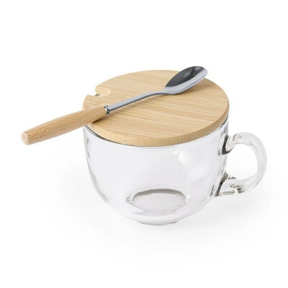 Taza Mug Vidrio Cuchara Posavasos Bambú Vidrio Yirax 420 Ml image number 2.0