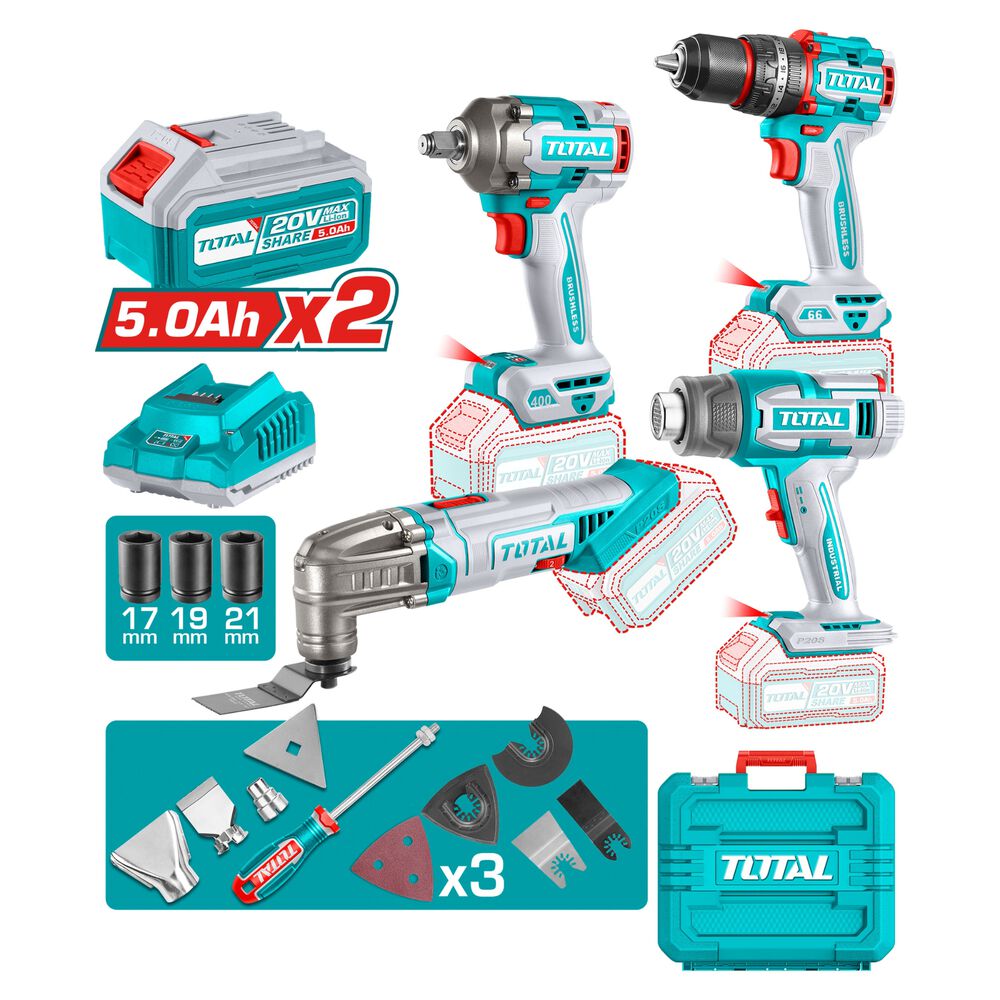 Kit Taladro, Llave De Impacto, Pistola De Calor Y Multiherramienta Total image number 0.0