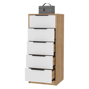 Comoda 5 Cajones Fm-002c - Cafe Claro Y Blanco