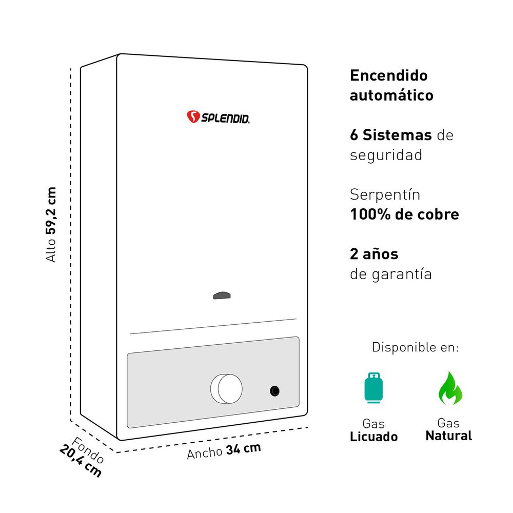 Calefont 11 Litros Gas Natural Tiro Natural Splendid image number 2.0