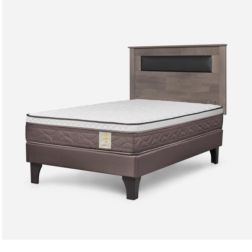 Cama Europea Rosen New Style 4 Plus / 1.5 Plazas / Base Normal  + Respaldo Ferrara Gris image number 2.0