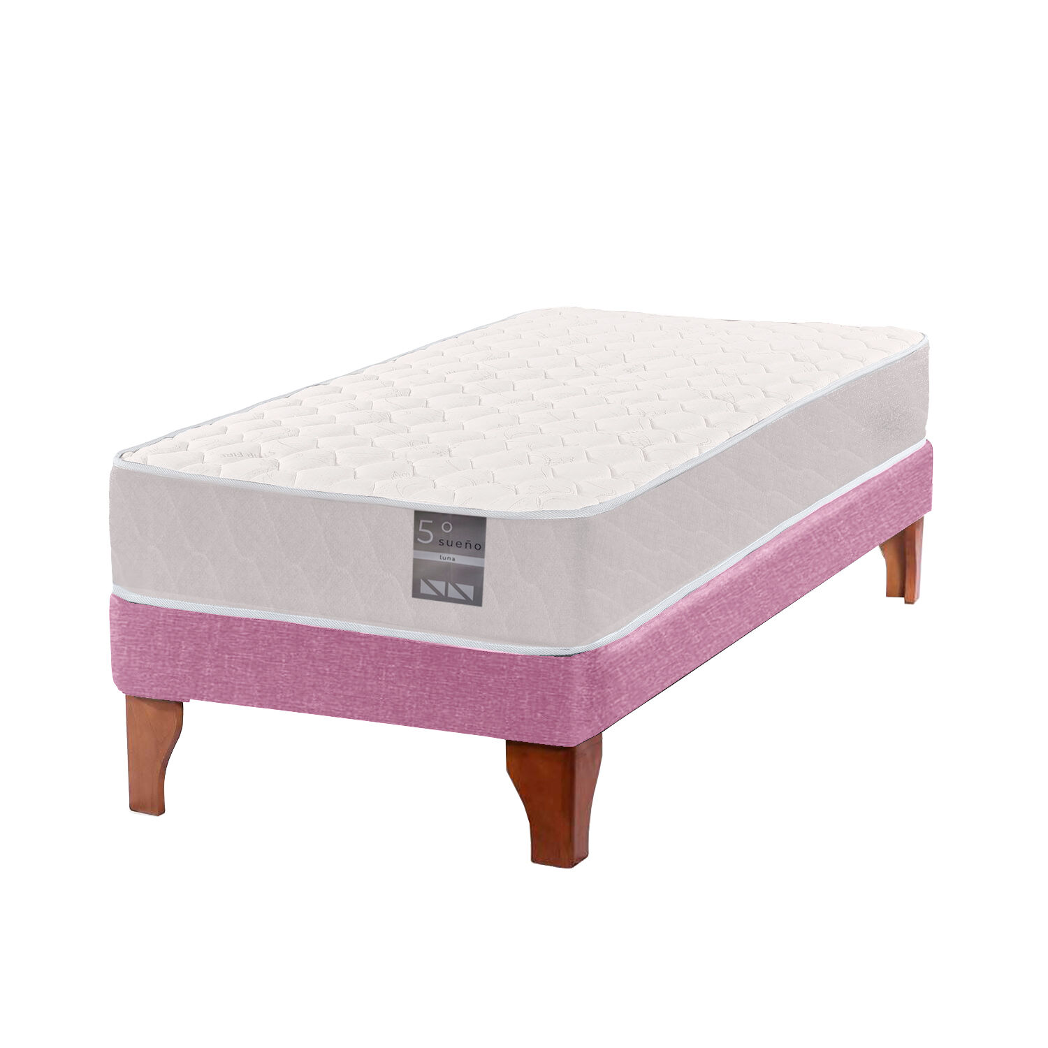 Cama Europea 1 Plaza Luna 90x190 Cm Base Colch&oacute;n Madera Rosa image number 1.0
