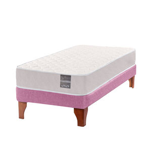 Cama Europea 1 Plaza Luna 90x190 Cm Base Colch&oacute;n Madera Rosa