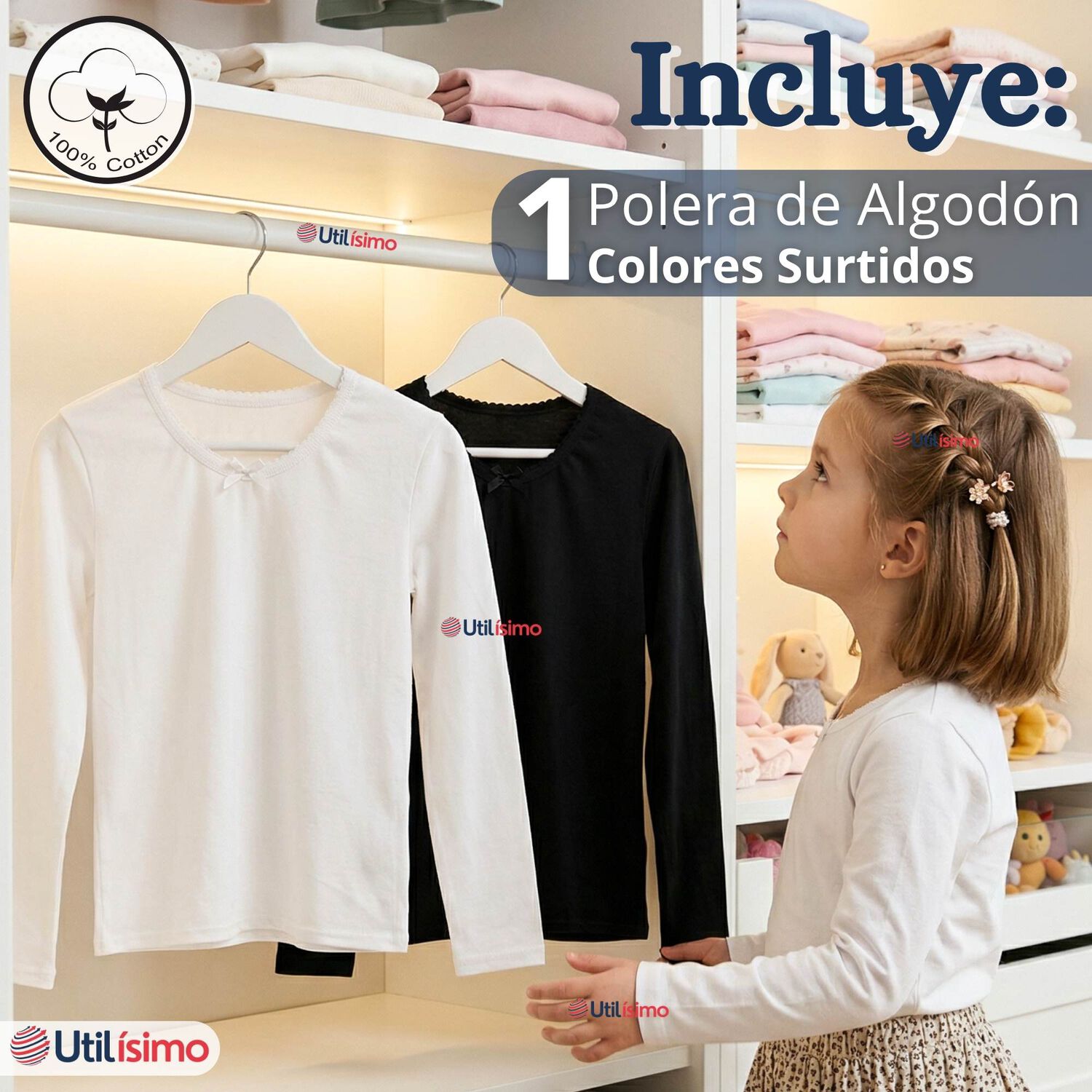 Camiseta Polera Algod&oacute;n Cuello Redondo Primera Capa Manga Larga Colores Surtidos Ni&ntilde;a image number 1.0