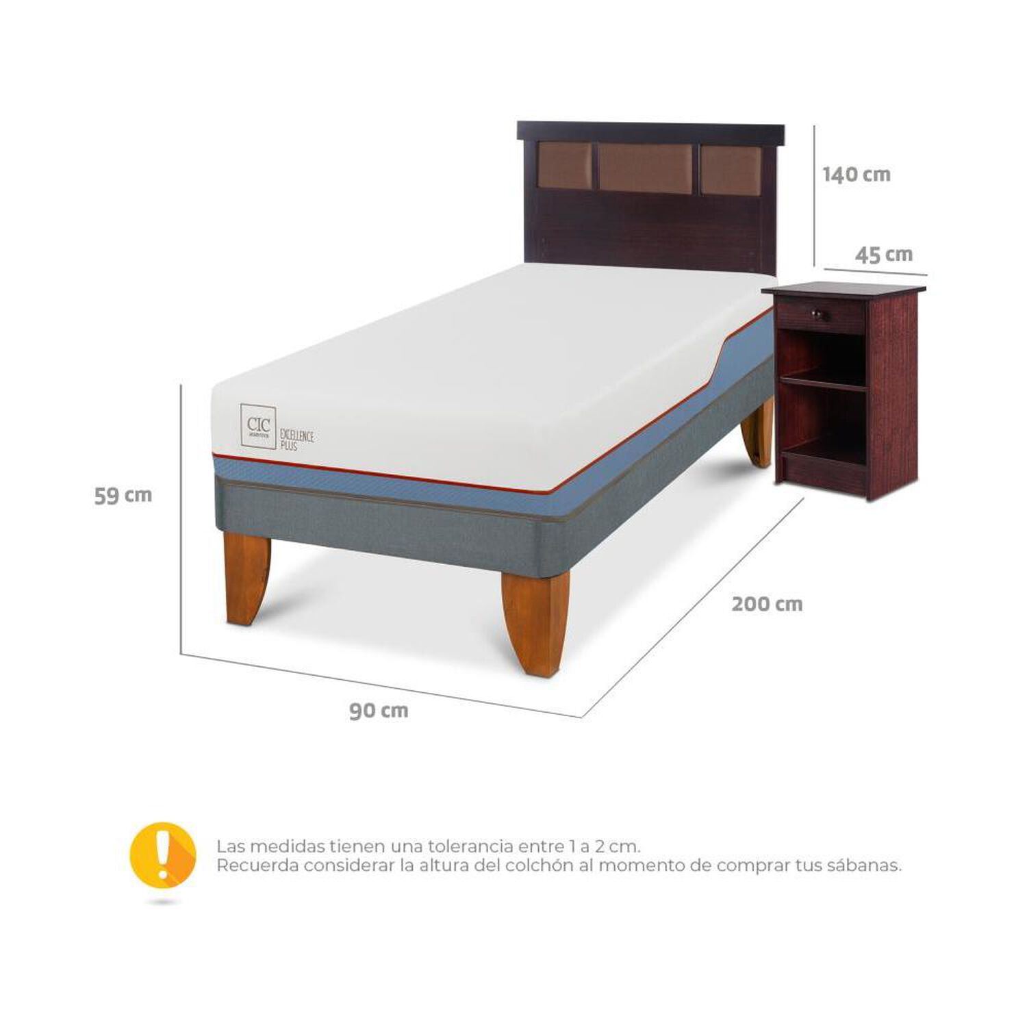 Cama Europea Cic Excellence Plus / 1 Plaza / Base Normal + Set De Maderas image number 2.0