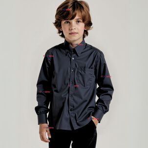 Camisa Casual De Vestir Manga Larga Cuello Americano Algodón Negro
