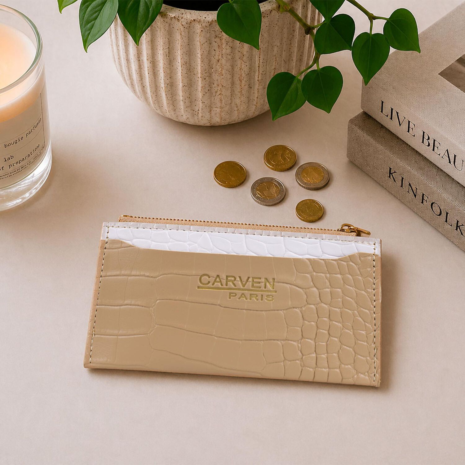 Billetera Tarjetero Mujer Con Monedero Zoe Caf&eacute; Claro Carven image number 0.0