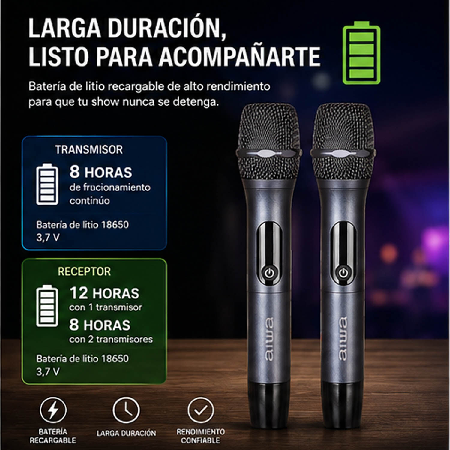 Micr&oacute;fonos Pack X2 Inal&aacute;mbricos Aiwa Met&aacute;licos Aw-mk108 image number 2.0