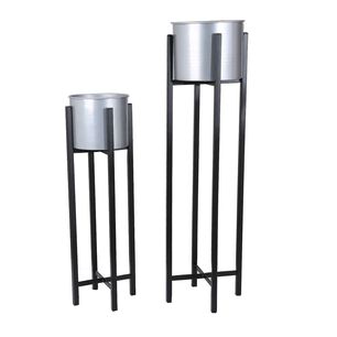 Set 2 Maceteros Con Pedestal Plateados