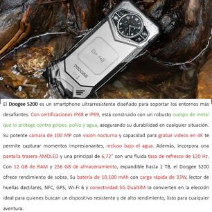 Doogee S200 - Smartphone Ultrarresistente, 100 Mp, 12gb+256gb, 10.100mah