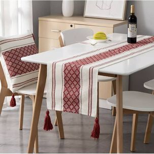 Camino De Mesa Medida 37x180cm Tejido Bordado Poliester Burdeo