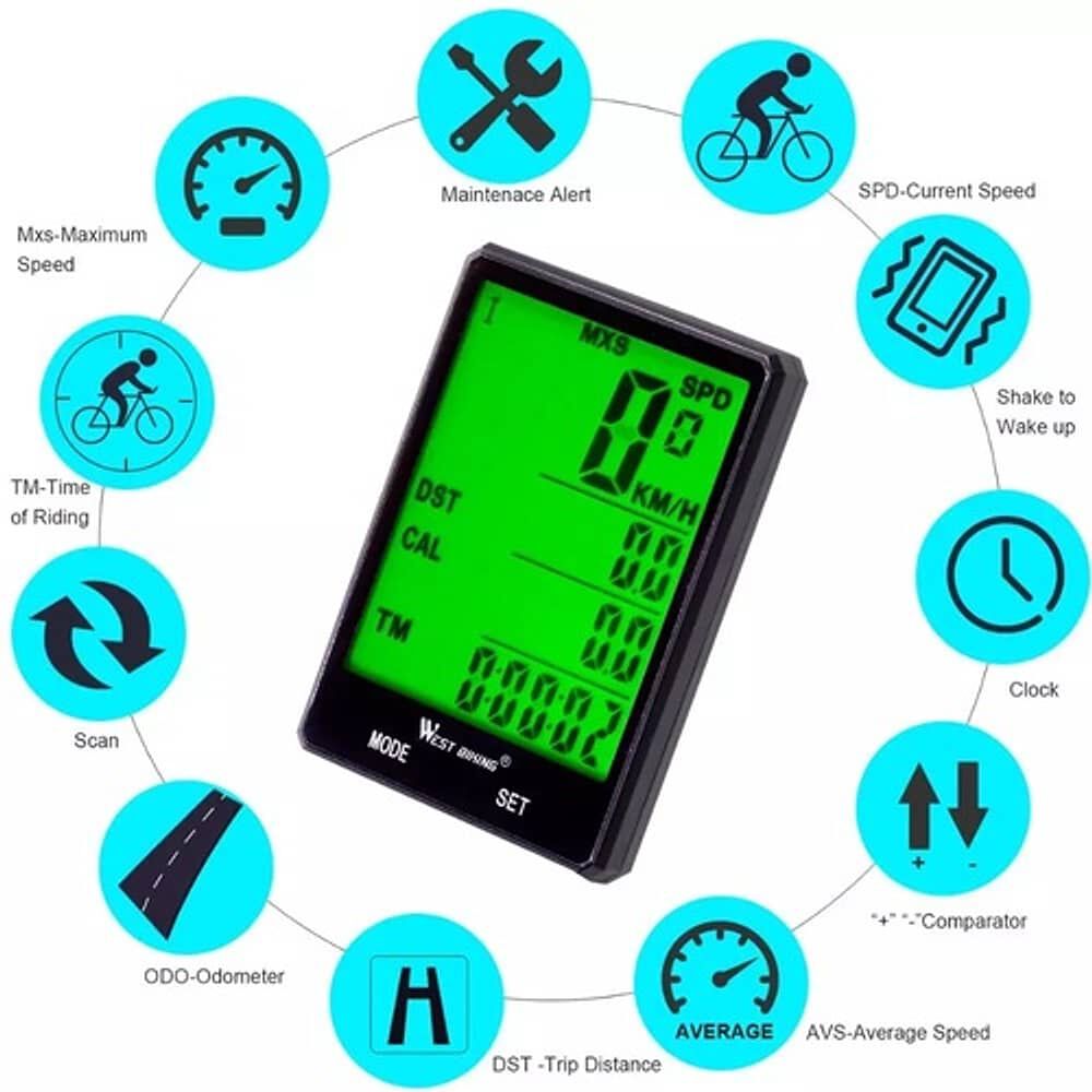 Veloc&iacute;metro Ciclocomputador Inalambrico Odometro Profesional West Biking Luz Led image number 1.0
