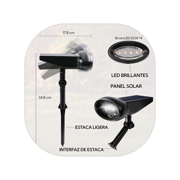 Pack 6 Foco Estaca Para Exterior Led Solar Contra Agua