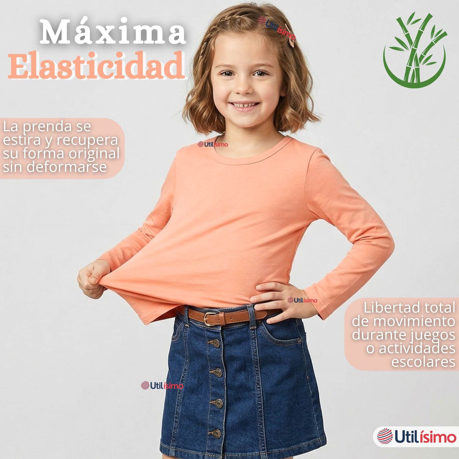 Pack 3 Camisetas Poleras Bamb&uacute; Cuello Redondo Salm&oacute;n Primera Capa Manga Larga Ni&ntilde;a image number 5.0